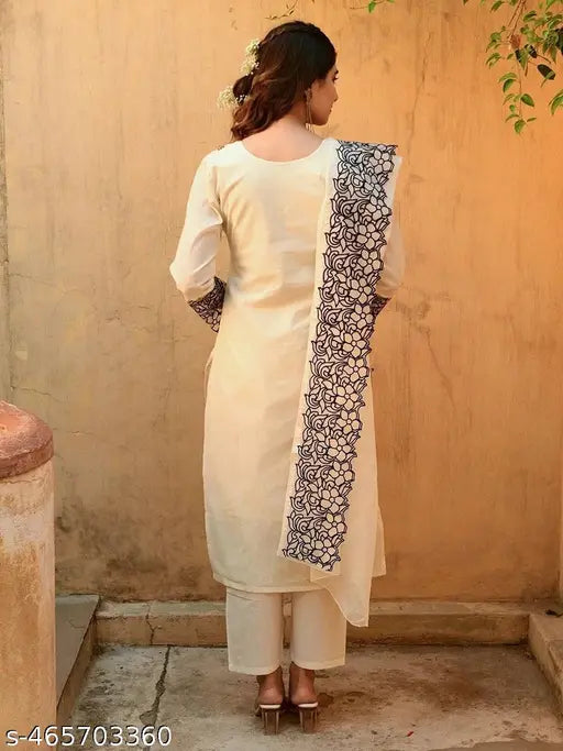 🤍 Viscose Embroidered Yoke Kurta Set – White Elegance with Grace