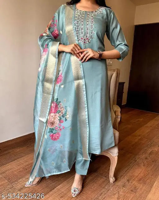 🌼 Alya Cut Printed Cotton Kurta Set with Dupatta