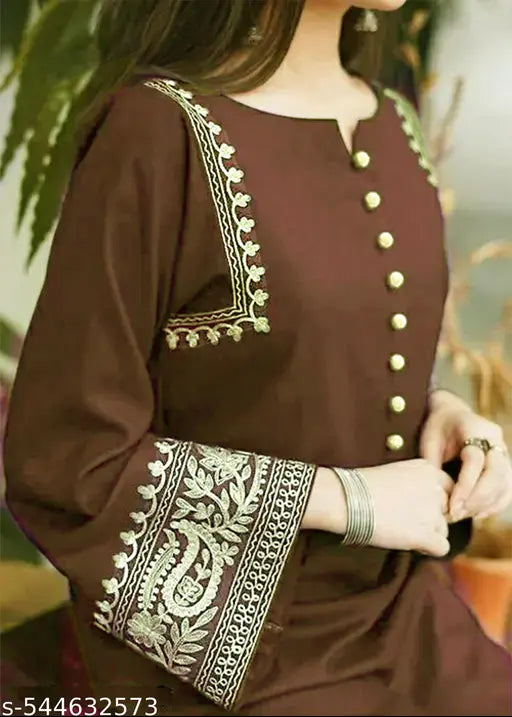✨ Grace in Every Thread – Ethnic Motif Embroidered Rayon Kurta & Plazo Set