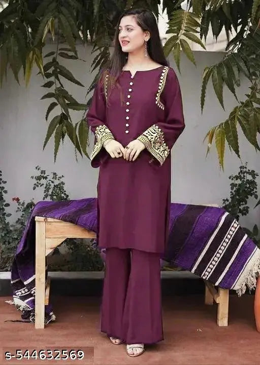 ✨ Grace in Every Thread – Ethnic Motif Embroidered Rayon Kurta & Plazo Set