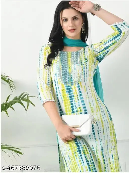 💚 Shibori Charm – Rama Green Yoke Design Kurta Set with Dupatta