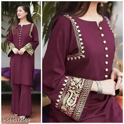 ✨ Grace in Every Thread – Ethnic Motif Embroidered Rayon Kurta & Plazo Set