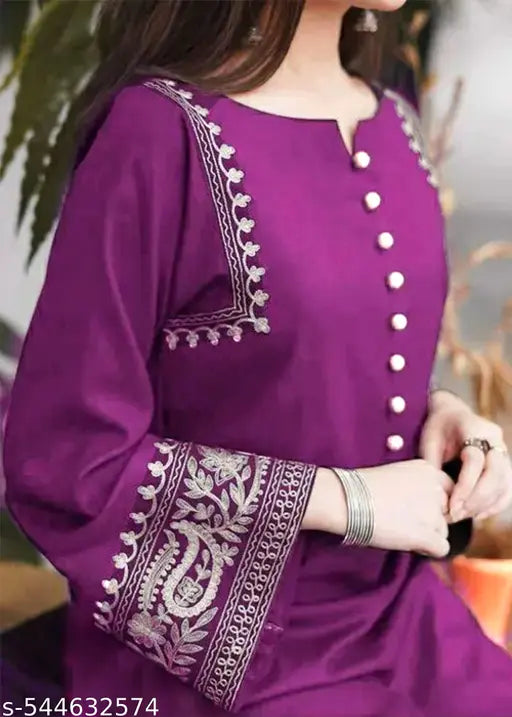 ✨ Grace in Every Thread – Ethnic Motif Embroidered Rayon Kurta & Plazo Set