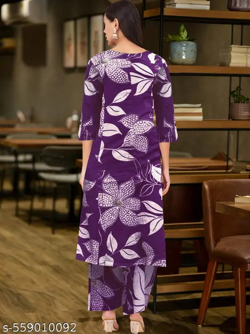 💙 Blue Bloom – Floral Printed A-Line Kurta & Palazzo Set with Mandarin Collar