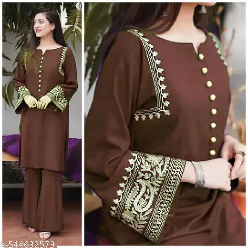 ✨ Grace in Every Thread – Ethnic Motif Embroidered Rayon Kurta & Plazo Set