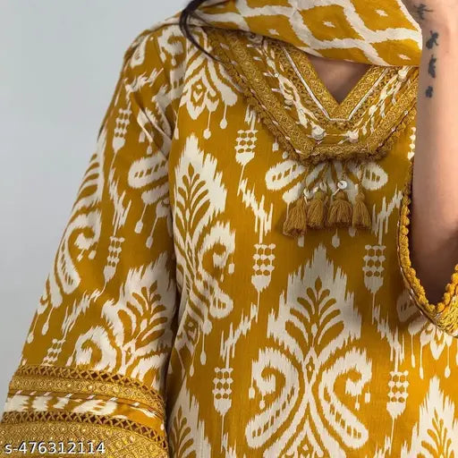 🌸 Women Cotton Printed Kurta Set with Dupatta