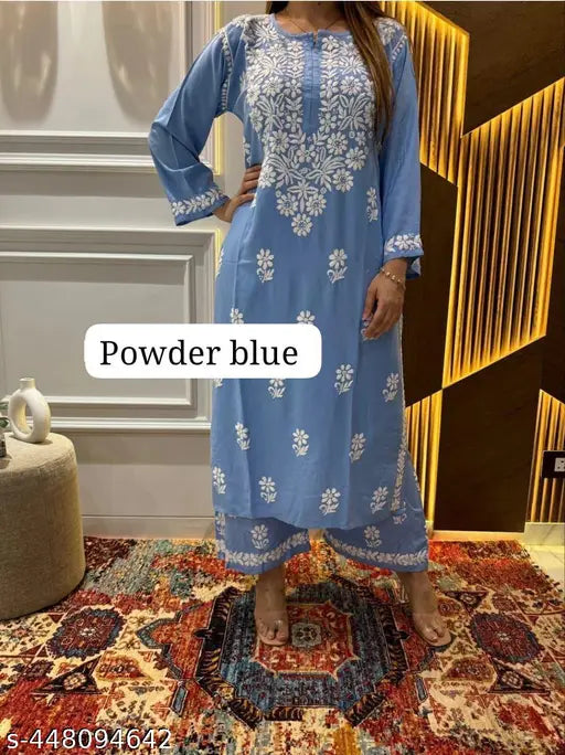 🤍 Grace in Threads – Chikankari Embroidered Kurti with Palazzo Set