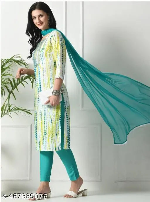 💚 Shibori Charm – Rama Green Yoke Design Kurta Set with Dupatta