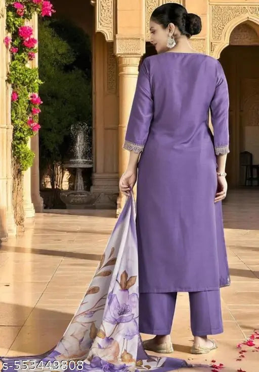 🌸 Lavender Bliss Embroidered Kurta Set with Dupatta – Elegant 3-Piece Ensemble 🌸