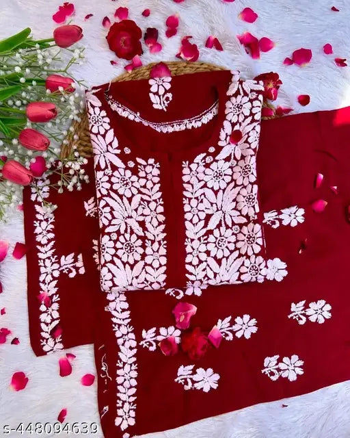 🤍 Grace in Threads – Chikankari Embroidered Kurti with Palazzo Set