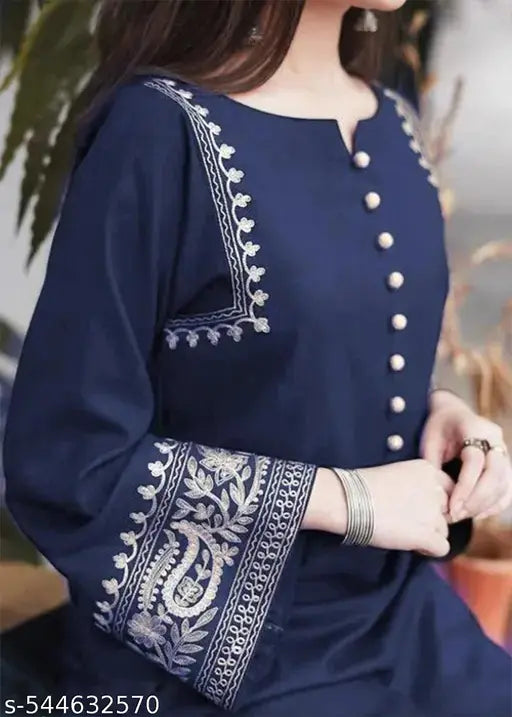 ✨ Grace in Every Thread – Ethnic Motif Embroidered Rayon Kurta & Plazo Set