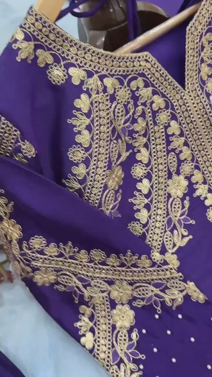 ✨ Premium Designer Chinon Silk Top-Plazzo-Dupatta Set ✨