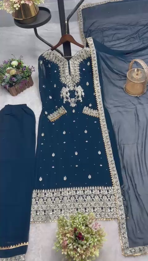 💫 Faux Georgette Embroidered Set 💫