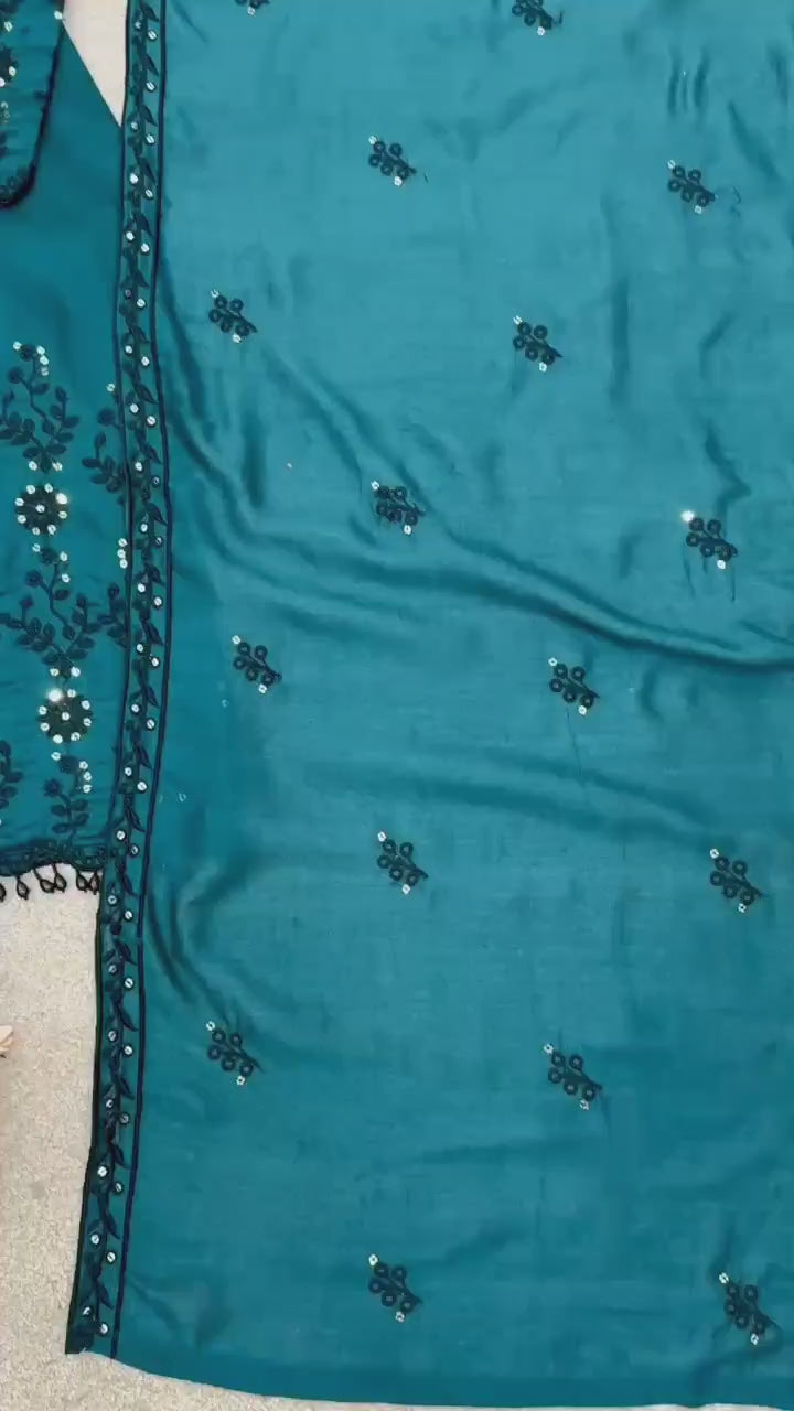 ✨ Designer Vichitra Silk Embroidered Set