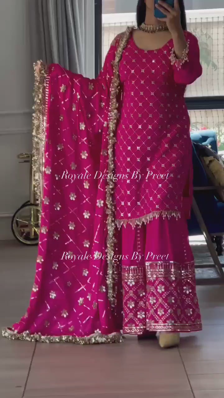 👑 New Designer Party Wear Top, Sharara Palazzo & Dupatta Set 👑