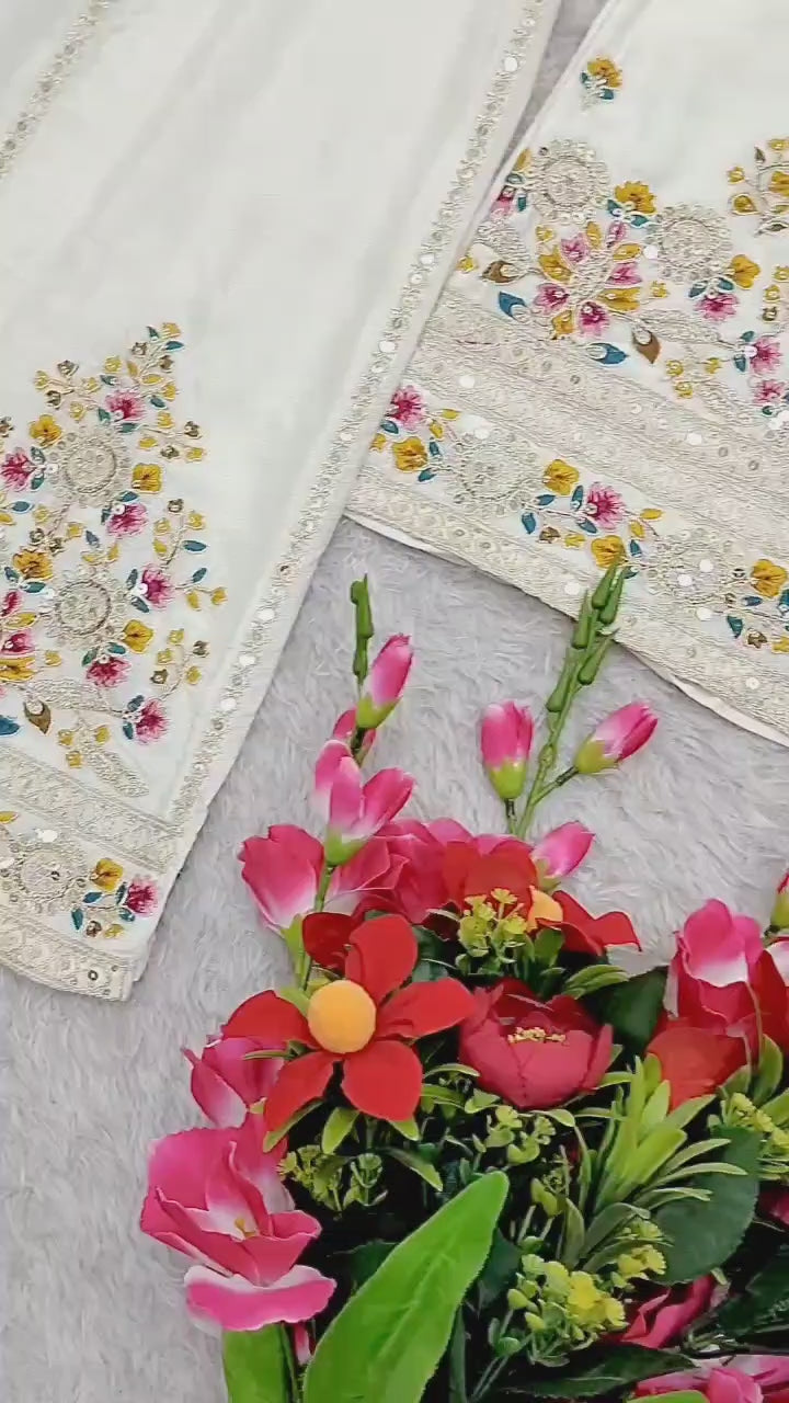 💫 Pure Chinon Silk Sharara Set with Heavy Embroidery