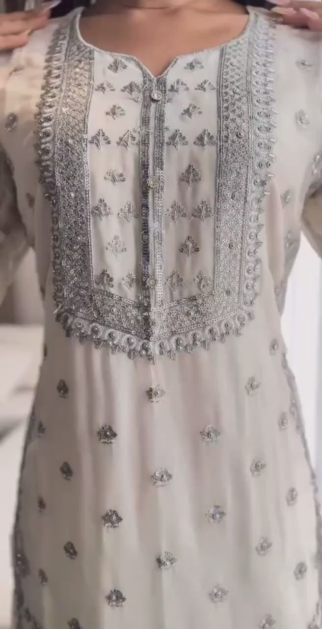 👗  Desirable Fancy Faux Georgette Embroidered Top & Pant Set with Dupatta