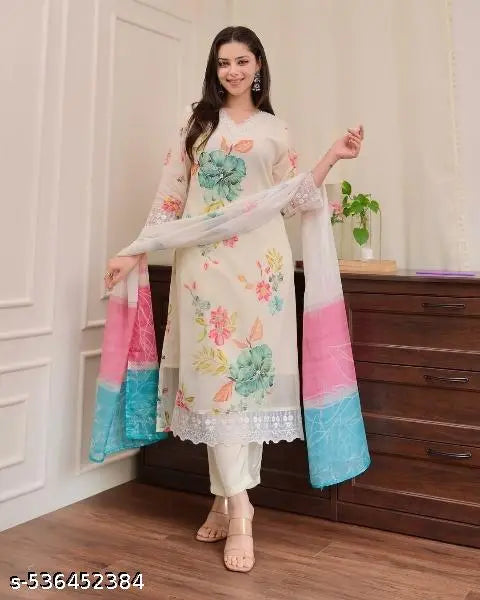🌸 Handwork Floral Kurti Pant & Dupatta – Pakistani Suit Style
