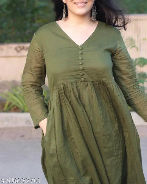 🌿 Olive Green Mul Cotton Kurta Set – Simple, Soft, Stylish!