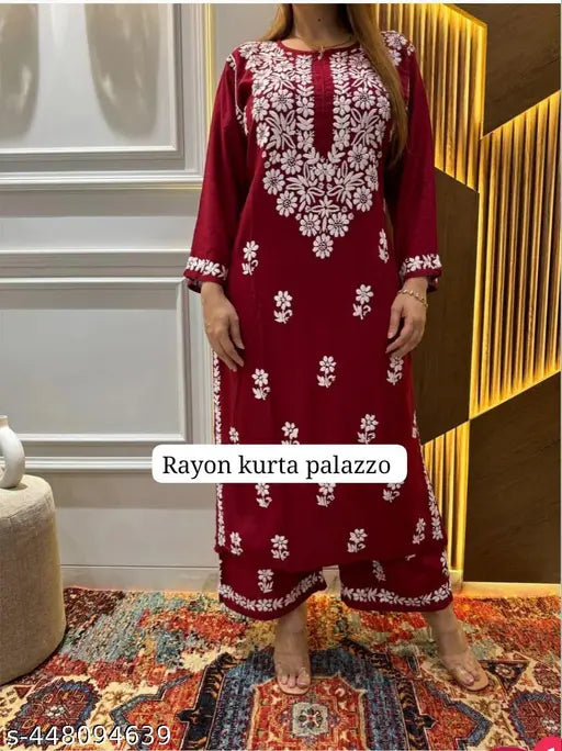 🤍 Grace in Threads – Chikankari Embroidered Kurti with Palazzo Set