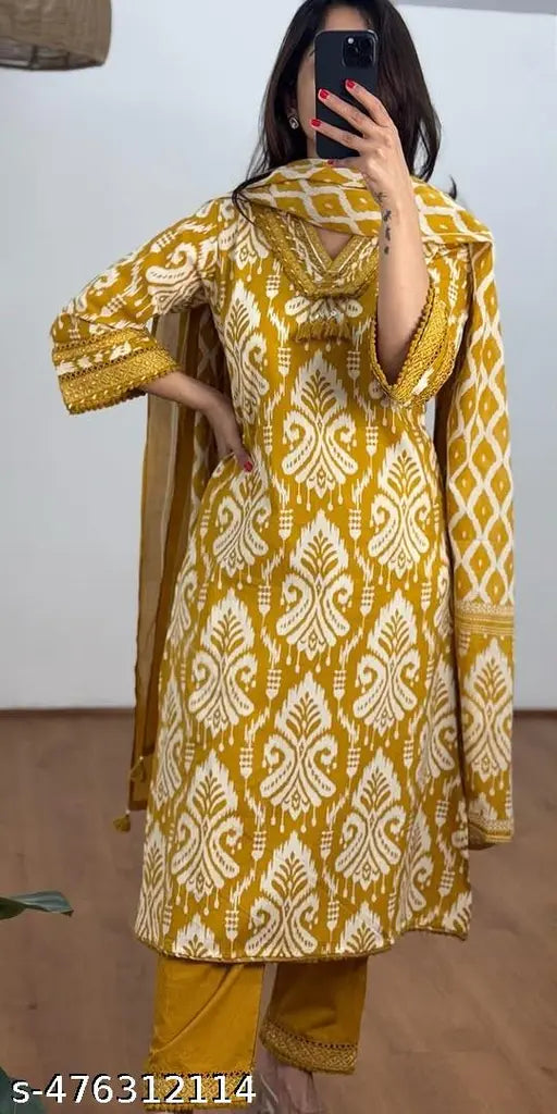 🌸 Women Cotton Printed Kurta Set with Dupatta