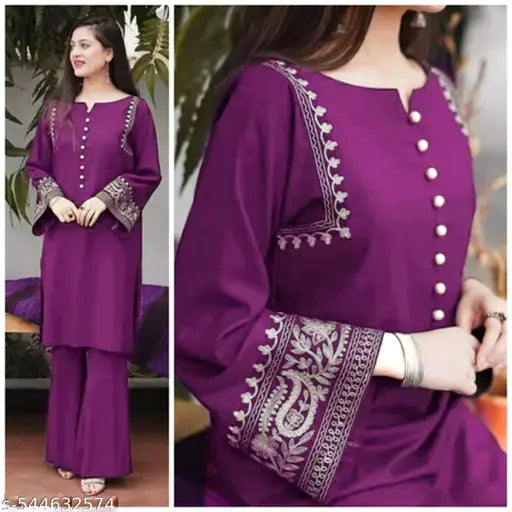 ✨ Grace in Every Thread – Ethnic Motif Embroidered Rayon Kurta & Plazo Set
