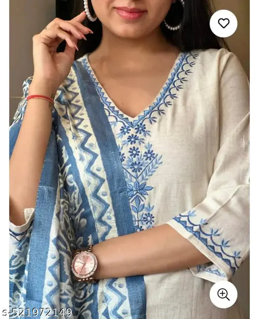 🛍️ Grace in Khadi – Women’s Ethnic Embroidered Top with Pant & Dupatta Set