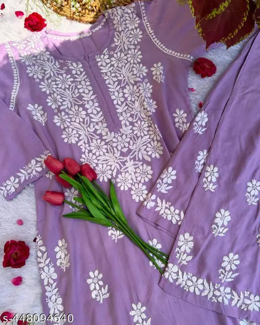 🤍 Grace in Threads – Chikankari Embroidered Kurti with Palazzo Set