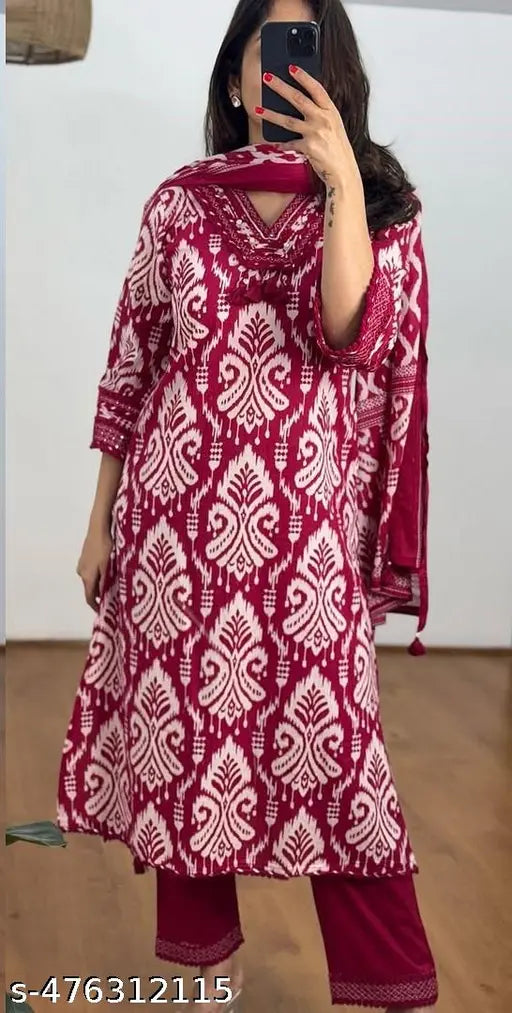 🌸 Women Cotton Printed Kurta Set with Dupatta
