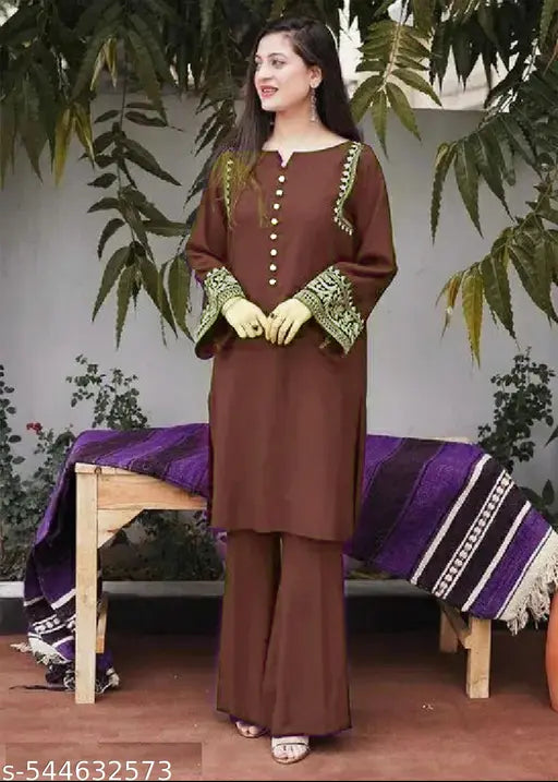 ✨ Grace in Every Thread – Ethnic Motif Embroidered Rayon Kurta & Plazo Set
