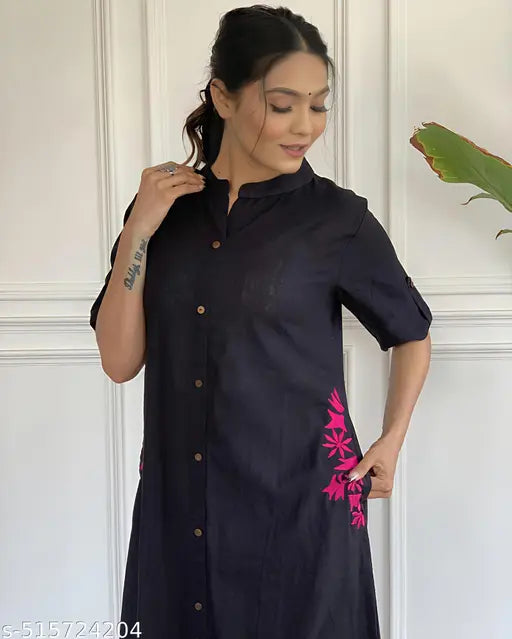 🏷️ Effortless Style – Cotton Kurta Set with Embroidered Pocket & Palazzo