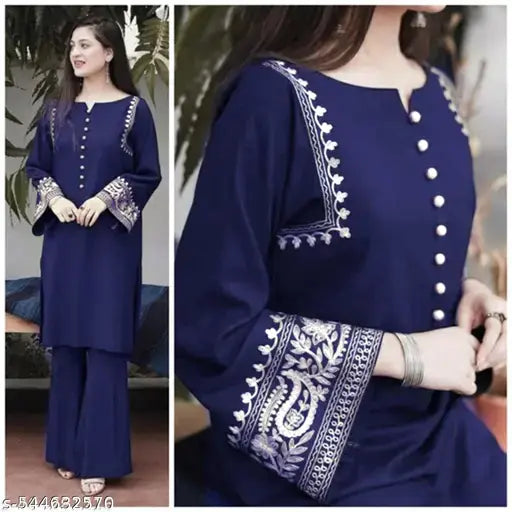 ✨ Grace in Every Thread – Ethnic Motif Embroidered Rayon Kurta & Plazo Set