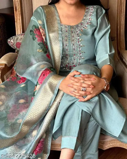 🌼 Alya Cut Printed Cotton Kurta Set with Dupatta