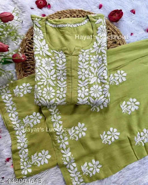 🤍 Grace in Threads – Chikankari Embroidered Kurti with Palazzo Set