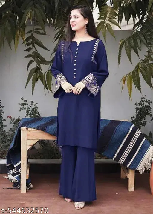 ✨ Grace in Every Thread – Ethnic Motif Embroidered Rayon Kurta & Plazo Set