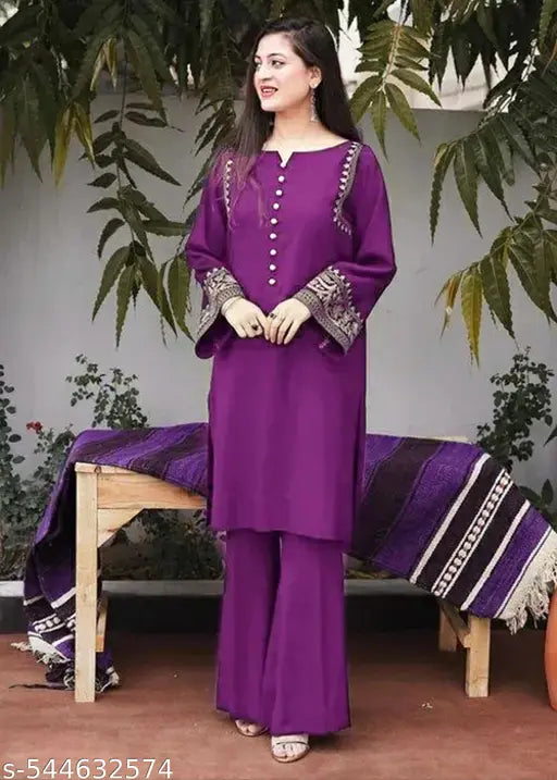 ✨ Grace in Every Thread – Ethnic Motif Embroidered Rayon Kurta & Plazo Set