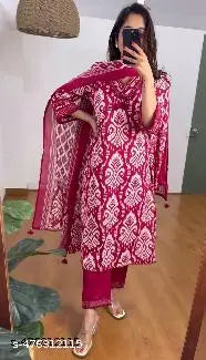 🌸 Women Cotton Printed Kurta Set with Dupatta
