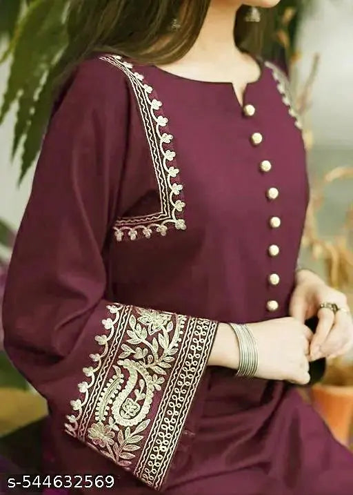 ✨ Grace in Every Thread – Ethnic Motif Embroidered Rayon Kurta & Plazo Set